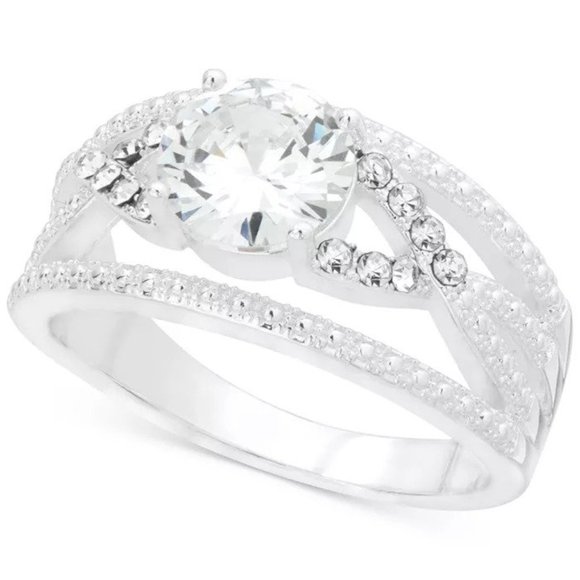 New Silver-Tone Cubic Zirconia Open Ring - Picture 1 of 6